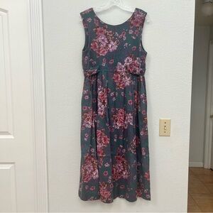 Laura Ashley Teal Dress with Pink Floral Print